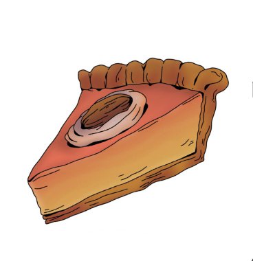 Düz şekilli kremalı balkabağı turtası dilimi ve sıcak toprak tonu renkleri. Mevsimlik tasarımlar, yemek sanatı ve sonbahar temalı çizimler için mükemmel bir sonbahar tatlısı..