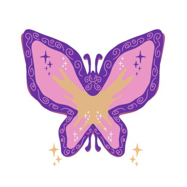 Cadılar Bayramı dekorasyonlu Y2K pembe ve mor kelebek, eski dijital estetik ve ürkütücü tatil atmosferini birleştiren sevimli pastel düz illüstrasyon, modaya uygun moda ve modern grafik projeleri için mükemmel..