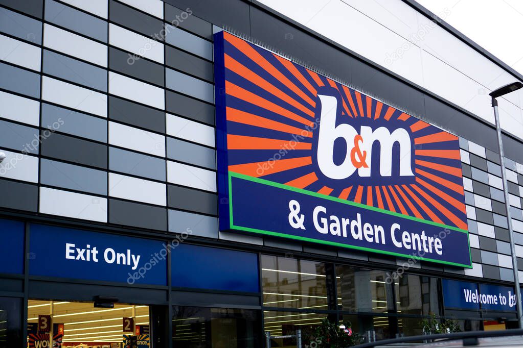 Saffron Walden, Essex, UK - January 12, 2024: B&M retail store shop front and store sign