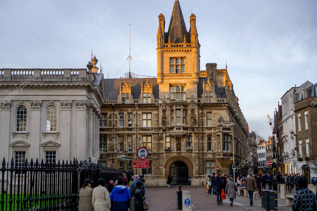 Cambridge, UK - January 28, 2024: Gonville and Caius College next to the Senate House in Cambridge UK