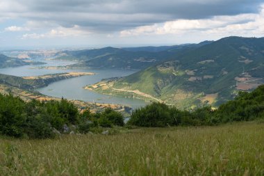 Aerial view of kizilirmak river, there are villages and towns around the river. Bafra, Samsun, Turkey