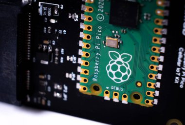 Istanbul, Turkey - March 12, 2023: Close up of Raspberry Pi Pico on electronic circuit board