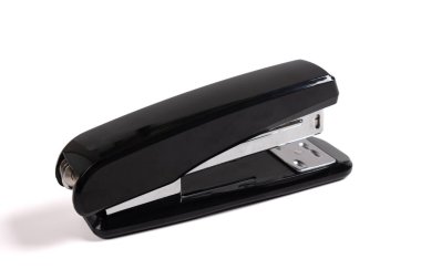 Black stapler isolated on a white background. Stationery office stapler