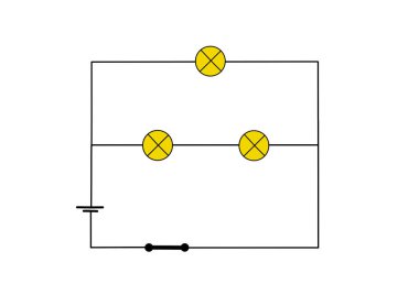 Electrical circuit diagram with light bulbs and power source. Simple illustration of a basic circuit isolated on white background