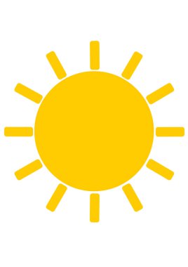 Simple bright yellow sun icon with stylized rays on isolated white background