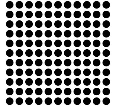 Grid pattern of black dots on white background. Repeating pattern of black circles