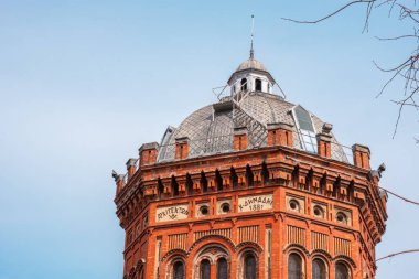Phanar greek orthodox college. Ecumenical patriarchate of Constantinople in Istanbul, Turkey. Balat fener greek boys high great school. Historic and gothic red brick building against clear blue sky