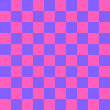 Pembe ve mor satranç tahtası arkaplansız. Neon geometrik kare ızgara dokusu tasarımı