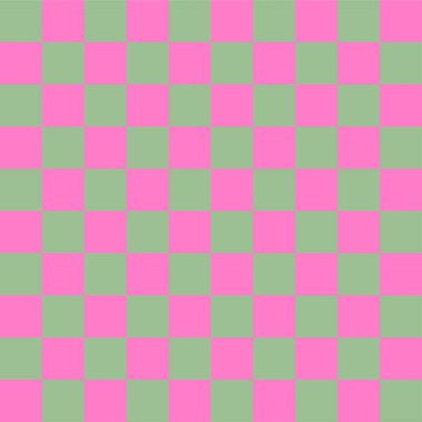 Pembe ve bilge yeşil dama tahtası arkaplanı. Retro renklerde canlı bir geometrik kare ızgara dokusu tasarımı