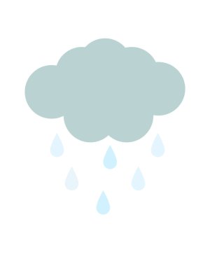 Düşen mavi yağmur damlaları ile koyu renkli bir yağmur bulutunun minimalist düz tasarım vektör simgesi