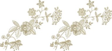 Detaylı yaprak desenleri içeren, hem çok renkli hem de tek renk varyasyonlarda bulunan orijinal çiçek işleme tasarımı. Dijital nakış, moda, tekstil ve el işi için mükemmel. Yüksek kaliteli EMB vektör dosyaları ile tasarlanmış, Dogar Art emb