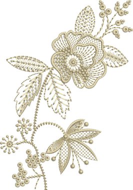 Detaylı yaprak desenleri içeren, hem çok renkli hem de tek renk varyasyonlarda bulunan orijinal çiçek işleme tasarımı. Dijital nakış, moda, tekstil ve el işi için mükemmel. Yüksek kaliteli EMB vektör dosyaları ile tasarlanmış, Dogar Art emb