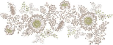 Güzel çiçeklerle nakışlı, pürüzsüz desen. Koyu arkaplanda el yapımı çiçek süsü. Moda ürünleri için nakış. Zarif döşeme tasarımı, baskı kumaşı ya da kağıt ve daha fazlası için en iyisi.