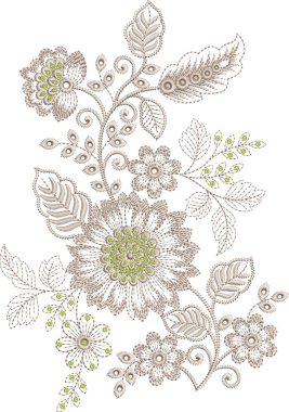 Güzel çiçeklerle nakışlı, pürüzsüz desen. Koyu arkaplanda el yapımı çiçek süsü. Moda ürünleri için nakış. Zarif döşeme tasarımı, baskı kumaşı ya da kağıt ve daha fazlası için en iyisi.