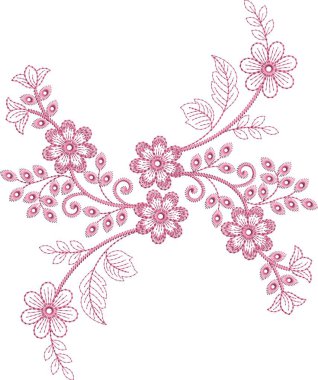 Eski moda fantezi çiçekleri, eski moda, jakoben nakış tarzı. Nakış sahteciliği. Nakış taklidi siyah arka planda izole edildi. Vektör illüstrasyonu.