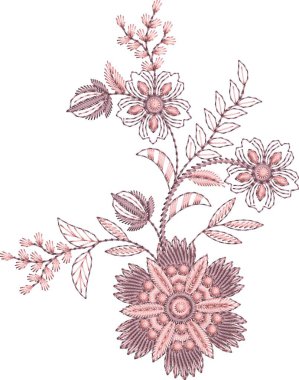 Güzel çiçekli, nakışsız desenli ve koyu arkaplanda el yapımı çiçek süsü. Moda ürünleri için nakış ve basılı kumaş veya kağıt ve daha fazlası için en iyi kaplamalı tasarım.