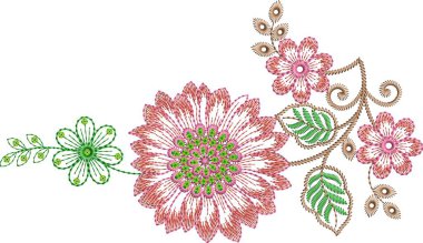 Güzel çiçekli, nakışsız desenli ve koyu arkaplanda el yapımı çiçek süsü. Moda ürünleri için nakış ve basılı kumaş veya kağıt ve daha fazlası için en iyi kaplamalı tasarım.