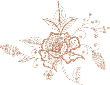 Eski moda fantezi çiçekleri, eski moda, jakoben nakış tarzı. Nakış sahteciliği. Nakış taklidi siyah arka planda izole edildi. Vektör illüstrasyonu.