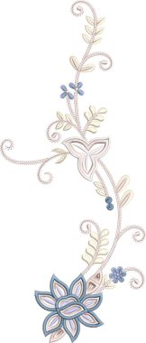 Eski moda fantezi çiçekleri, eski moda, jakoben nakış tarzı. Nakış sahteciliği. Nakış taklidi siyah arka planda izole edildi. Vektör illüstrasyonu.