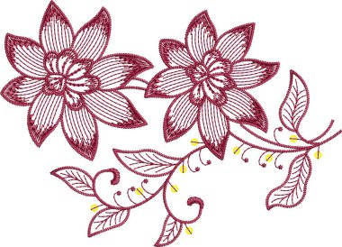 Eski moda fantezi çiçekleri, eski moda, jakoben nakış tarzı. Nakış sahteciliği. Nakış taklidi siyah arka planda izole edildi. Vektör illüstrasyonu.