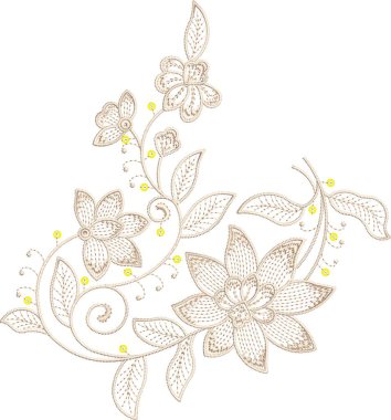 Eski moda fantezi çiçekleri, eski moda, jakoben nakış tarzı. Nakış sahteciliği. Nakış taklidi siyah arka planda izole edildi. Vektör illüstrasyonu.