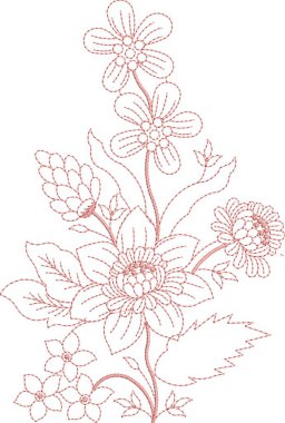 Eski moda fantezi çiçekleri, eski moda, jakoben nakış tarzı. Nakış sahteciliği. Nakış taklidi siyah arka planda izole edildi. Vektör illüstrasyonu.