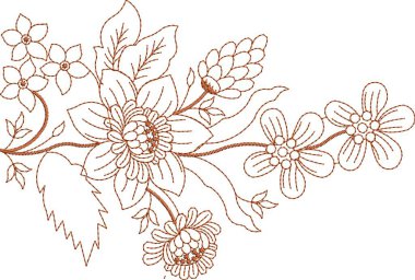 Detaylı yaprak desenleri içeren, hem çok renkli hem de tek renk varyasyonlarda bulunan orijinal çiçek işleme tasarımı. Dijital nakış, moda, tekstil projeleri ve el işi kullanımı için mükemmel. Yüksek kaliteli vektör ve EMB dosyaları ile tasarlandı,