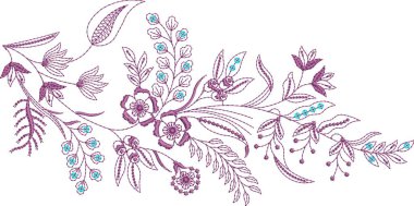 Detaylı yaprak desenleri içeren, hem çok renkli hem de tek renk varyasyonlarda bulunan orijinal çiçek işleme tasarımı. Dijital nakış, moda, tekstil projeleri ve el işi kullanımı için mükemmel. Yüksek kaliteli vektör ve EMB dosyaları ile tasarlandı,