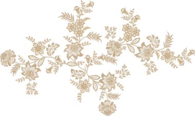 Güzel çiçekli, nakışsız desenli ve koyu arkaplanda el yapımı çiçek süsü. Moda ürünleri için nakış ve basılı kumaş veya kağıt ve daha fazlası için en iyi kaplamalı tasarım.