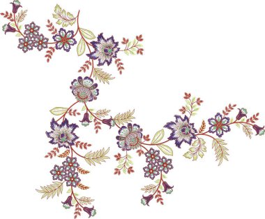 Güzel çiçekli, nakışsız desenli ve koyu arkaplanda el yapımı çiçek süsü. Moda ürünleri için nakış ve basılı kumaş veya kağıt ve daha fazlası için en iyi kaplamalı tasarım.