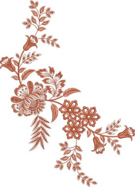 Güzel çiçekli, nakışsız desenli ve koyu arkaplanda el yapımı çiçek süsü. Moda ürünleri için nakış ve basılı kumaş veya kağıt ve daha fazlası için en iyi kaplamalı tasarım.