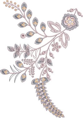 Eski moda fantezi çiçekleri, eski moda, jakoben nakış tarzı. Nakış sahteciliği. Nakış taklidi siyah arka planda izole edildi. Vektör illüstrasyonu.