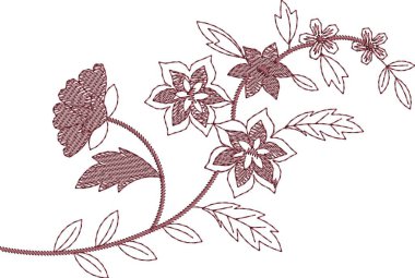 Eski moda fantezi çiçekleri, eski moda, jakoben nakış tarzı. Nakış sahteciliği. Nakış taklidi siyah arka planda izole edildi. Vektör illüstrasyonu.