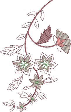 Eski moda fantezi çiçekleri, eski moda, jakoben nakış tarzı. Nakış sahteciliği. Nakış taklidi siyah arka planda izole edildi. Vektör illüstrasyonu.