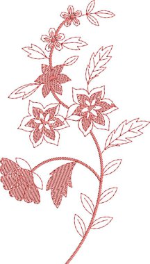 Eski moda fantezi çiçekleri, eski moda, jakoben nakış tarzı. Nakış sahteciliği. Nakış taklidi siyah arka planda izole edildi. Vektör illüstrasyonu.