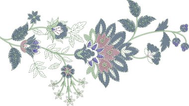 Detaylı yaprak desenleri içeren, hem çok renkli hem de tek renk varyasyonlarda bulunan orijinal çiçek işleme tasarımı. Dijital nakış, moda, tekstil projeleri ve el işi kullanımı için mükemmel. Yüksek kaliteli vektör ve EMB dosyaları ile tasarlandı