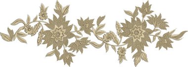 Detaylı yaprak desenleri içeren, hem çok renkli hem de tek renk varyasyonlarda bulunan orijinal çiçek işleme tasarımı. Dijital nakış, moda, tekstil projeleri ve el işi kullanımı için mükemmel. Yüksek kaliteli vektör ve EMB dosyaları ile tasarlandı, 