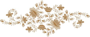 Detaylı yaprak desenleri içeren, hem çok renkli hem de tek renk varyasyonlarda bulunan orijinal çiçek işleme tasarımı. Dijital nakış, moda, tekstil projeleri ve el işi kullanımı için mükemmel. Yüksek kaliteli vektör ve EMB dosyaları ile tasarlandı, 