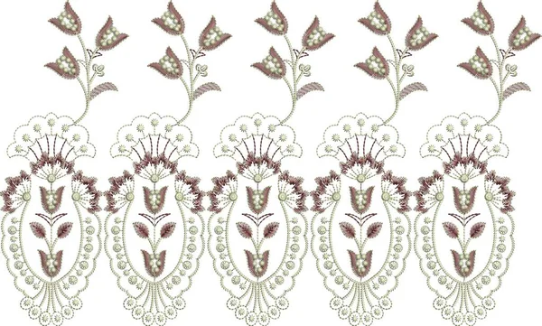 Eski moda fantezi çiçekleri, eski moda, jakoben nakış tarzı. Nakış sahteciliği. Nakış taklidi siyah arka planda izole edildi. Vektör illüstrasyonu.