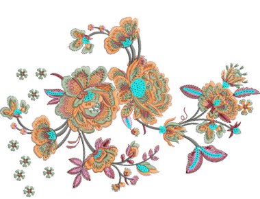 Güzel çiçeklerle nakışlı, pürüzsüz desen. Koyu arkaplanda el yapımı çiçek süsü. Moda ürünleri için nakış. Zarif döşeme tasarımı, baskı kumaşı ya da kağıt ve daha fazlası için en iyisi.