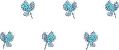 Eski moda fantezi çiçekleri, eski moda, jakoben nakış tarzı. Nakış sahteciliği. Nakış taklidi siyah arka planda izole edildi. Vektör illüstrasyonu.