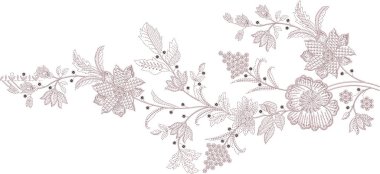 Güzel çiçeklerle nakışlı, pürüzsüz desen. Koyu arkaplanda el yapımı çiçek süsü. Moda ürünleri için nakış. Zarif döşeme tasarımı, baskı kumaşı ya da kağıt ve daha fazlası için en iyisi.