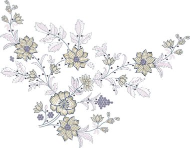 Güzel çiçeklerle nakışlı, pürüzsüz desen. Koyu arkaplanda el yapımı çiçek süsü. Moda ürünleri için nakış. Zarif döşeme tasarımı, baskı kumaşı ya da kağıt ve daha fazlası için en iyisi.