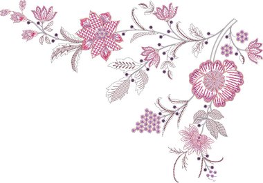 Güzel çiçeklerle nakışlı, pürüzsüz desen. Koyu arkaplanda el yapımı çiçek süsü. Moda ürünleri için nakış. Zarif döşeme tasarımı, baskı kumaşı ya da kağıt ve daha fazlası için en iyisi.