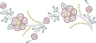 Güzel çiçeklerle nakışlı, pürüzsüz desen. Koyu arkaplanda el yapımı çiçek süsü. Moda ürünleri için nakış. Zarif döşeme tasarımı, baskı kumaşı ya da kağıt ve daha fazlası için en iyisi.