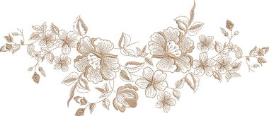 Güzel çiçeklerle nakışlı, pürüzsüz desen. Koyu arkaplanda el yapımı çiçek süsü. Moda ürünleri için nakış. Zarif döşeme tasarımı, baskı kumaşı ya da kağıt ve daha fazlası için en iyisi.