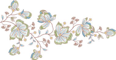 Güzel çiçeklerle nakışlı, pürüzsüz desen. Koyu arkaplanda el yapımı çiçek süsü. Moda ürünleri için nakış. Zarif döşeme tasarımı, baskı kumaşı ya da kağıt ve daha fazlası için en iyisi.