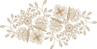 Detaylı yaprak desenleri içeren, hem çok renkli hem de tek renk varyasyonlarda bulunan orijinal çiçek işleme tasarımı. Dijital nakış, moda, tekstil projeleri ve el işi kullanımı için mükemmel. Yüksek kaliteli vektör ve EMB dosyaları ile tasarlandı,