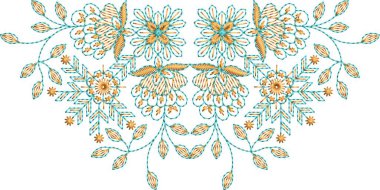 Detaylı yaprak desenleri içeren, hem çok renkli hem de tek renk varyasyonlarda bulunan orijinal çiçek işleme tasarımı. Dijital nakış, moda, tekstil projeleri ve el işi kullanımı için mükemmel. Yüksek kaliteli vektör ve EMB dosyaları ile tasarlandı,