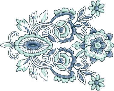 Detaylı yaprak desenleri içeren, hem çok renkli hem de tek renk varyasyonlarda bulunan orijinal çiçek işleme tasarımı. Dijital nakış, moda, tekstil projeleri ve el işi kullanımı için mükemmel. Yüksek kaliteli vektör ve EMB dosyaları ile tasarlandı